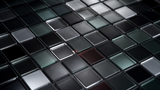 Small glass tiles of varying translucency in an ordered grid