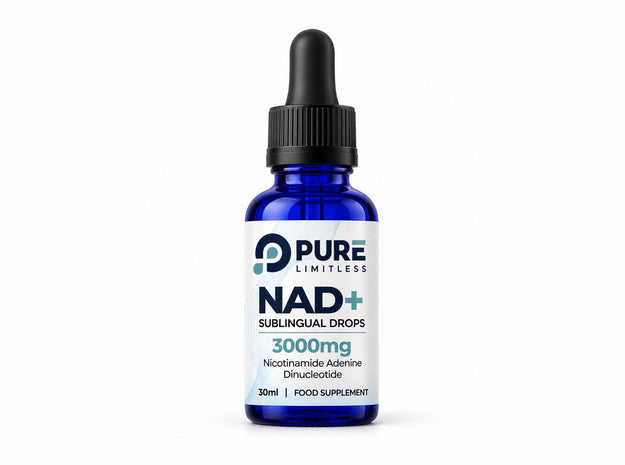 Pure Limitless NAD+ Sublingual Drops, 3000mg per 30ml bottle, on a white background